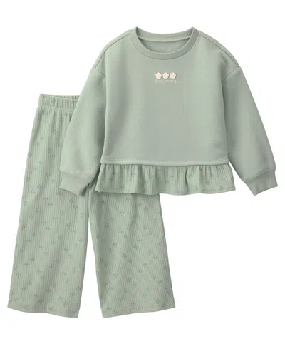 Carter's Babies' Toddler Girls' 2t-5t Floral Fleece Long-sleeve Top And Pants, 2-piece Set In Green