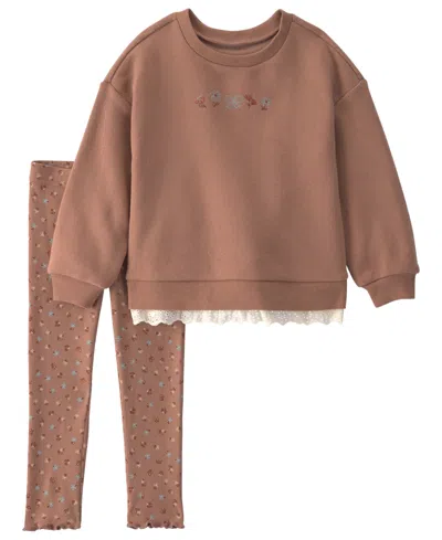 Carter's Babies' Toddler Girls' 2t-5t Floral Fleece Sweatshirt And Leggings, 2-piece Set In Brown
