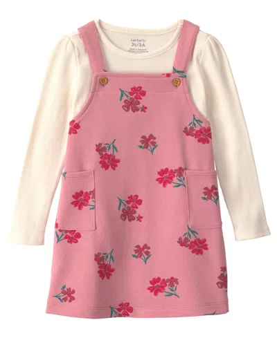 Carter's Babies' Toddler Girls' 2t-5t Floral French Terry Long-sleeve Top And Jumper Dress, 2-piece Set In Multi