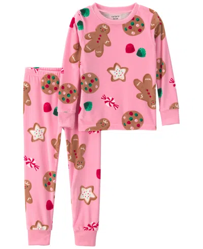 Carter's Babies' Toddler Girls' 2t-5t Gingerbread-print Snug-fit Top And Pants, 2-piece Pajama Set In Pink