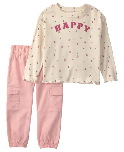 Carter's Babies' Toddler Girls' 2t-5t Happy Print Long-sleeve Top And Cargo Pants, 2-piece Set In Multi
