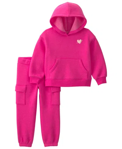 Carter's Babies' Toddler Girls' 2t-5t Heart Fleece Hoodie And Pants, 2-piece Set In Pink