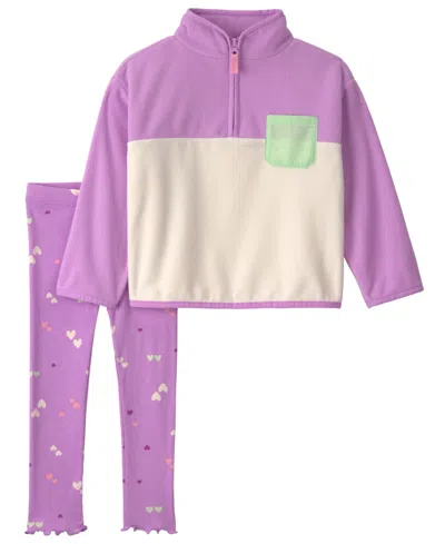 Carter's Babies' Toddler Girls' 2t-5t Heart-print Fleece Long-sleeve Top And Pants, 2-piece Set In Purple