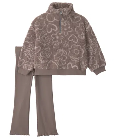 Carter's Babies' Toddler Girls' 2t-5t Heart-print Teddy-fleece Long-sleeve Top And Pants, 2-piece Set In Brown