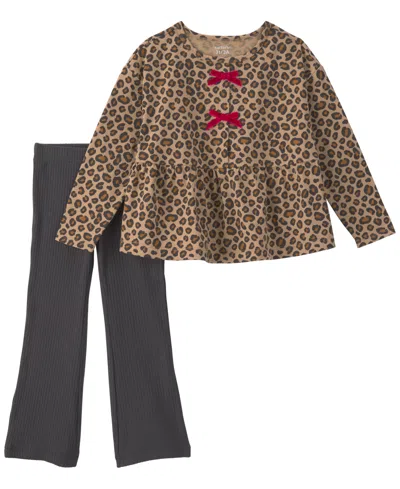 Carter's Babies' Toddler Girls' 2t-5t Leopard-print Long-sleeve Flare-leg Top And Pant Set In Brown,gray