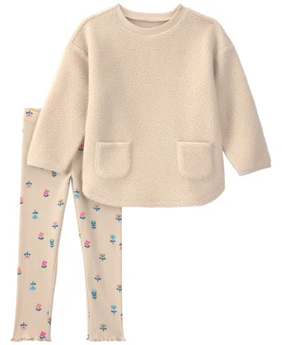 Carter's Babies' Toddler Girls' 2t-5t Long-sleeve Floral-print Top And Pant Set In Beige
