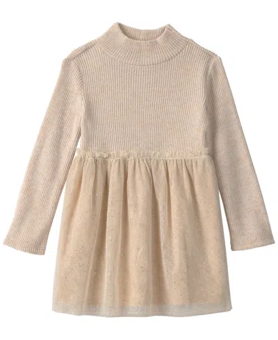 Carter's Babies' Toddler Girls' 2t-5t Long-sleeve Mock-neck Tulle Dress In Beige