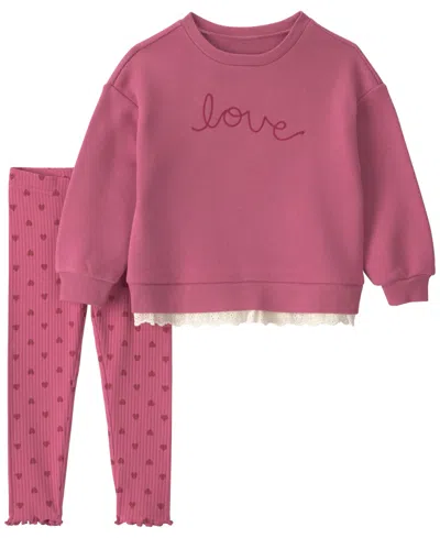 Carter's Babies' Toddler Girls' 2t-5t Love Long-sleeve Top And Pants Set In Pink