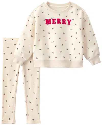 Carter's Babies' Toddler Girls' 2t-5t Merry 2-piece Fleece Long-sleeve Top And Pant Set In Cream