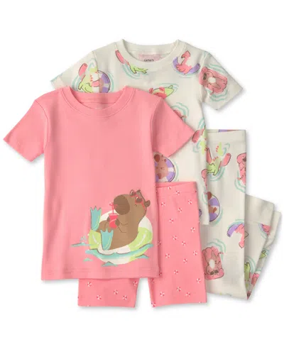 Carter's Babies' Toddler Girls' 2t-5t Pool Party Short-sleeve Tops, Shorts And Pants Sleep & Play, 4-piece Set In Burgundy