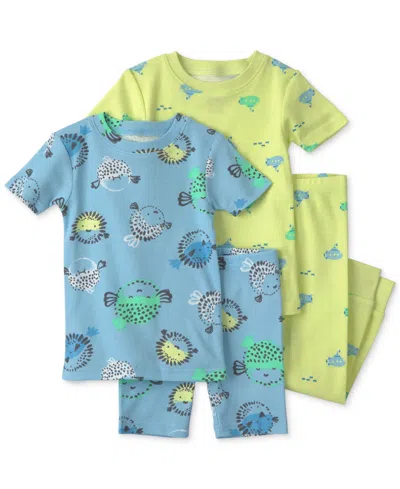 Carter's Babies' Toddler Girls' 2t-5t Pufferfish Short-sleeve T-shirt, Shorts And Pants Sleep And Play, 4-piece Set In Multi