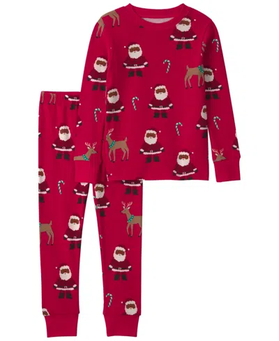 Carter's Babies' Toddler Girls' 2t-5t Santa Christmas Long-sleeve Snug-fit Top And Pants, 2-piece Pajama Set In Red