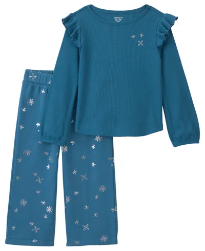 Carter's Babies' Toddler Girls' 2t-5t Snowflake Thermal Top And Pants, 2-piece Set In Blue