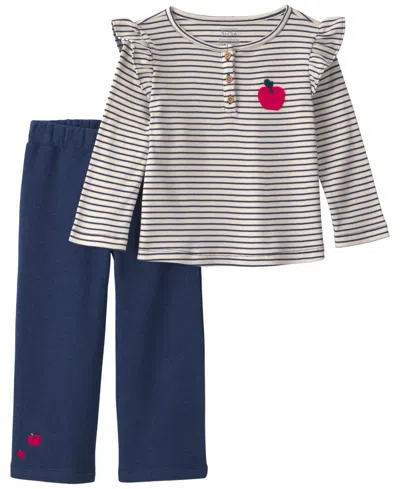 Carter's Babies' Toddler Girls' 2t-5t Striped Fleece Long-sleeve Top And Pants, 2-piece Set In Blue