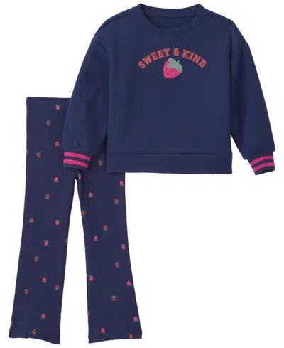 Carter's Babies' Toddler Girls' 2t-5t Sweet & Kind Strawberry Graphic Sweatshirt And Pants, 2-piece Set In Blue