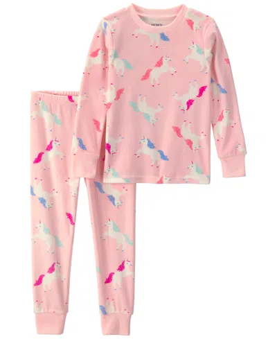 Carter's Babies' Toddler Girls' 2t-5t Unicorn Dreamplush Snug-fit Top And Pants, 2-piece Pajama Set In Pink