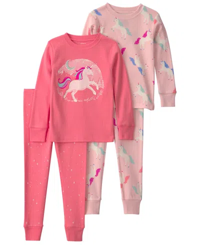 Carter's Babies' Toddler Girls' 2t-5t Unicorn Snug Fit Sleep & Play, 4-piece Set In Pink