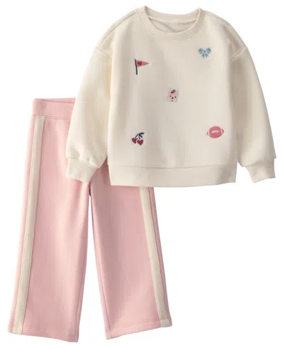 Carter's Babies' Toddler Girls' 2t-5t Varsity Fleece Sweatshirt And Pants, 2-piece Set In White