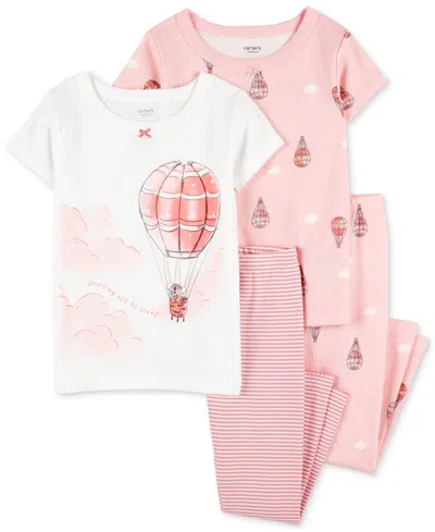 Carter's Babies' Toddler Girls Air Balloon Cotton Pajamas, 4 Piece Set In Pink