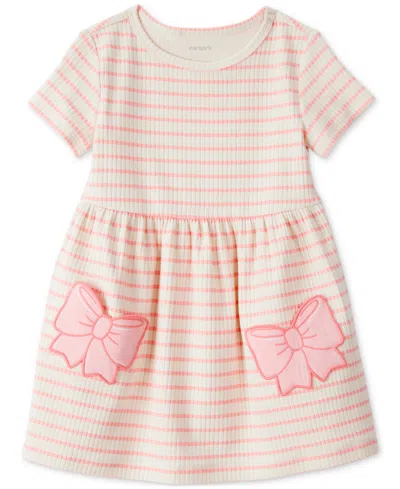 Carter's Babies' Toddler Girls Bows Striped Short-sleeve Dress In Pink