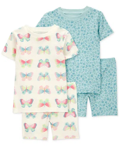 Carter's Babies' Toddler Girls Butterfly-print Snug-fit Cotton Pajamas, 4 Piece Set In White,blue