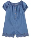 Carter's Toddler Girls Button-front Cotton Chambray Romper In Med Blue