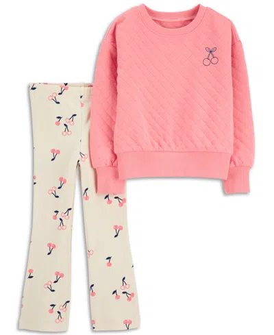 Carter's Babies' Toddler Girls Cherry Doubleknit Pullover & Flare Leggings, 2 Piece Set In Pink