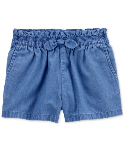Carter's Babies' Toddler Girls Cotton Chambray Pull-on Shorts In Med Blue