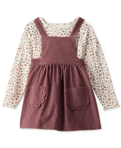 Carter's Babies' Toddler Girls Cotton Floral-print Top & Corduroy Jumper, 2 Piece Set In Brown