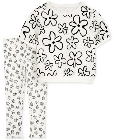 Carter's Babies' Toddler Girls Cotton Floral Top & Pants, 2-piece Set In White,black