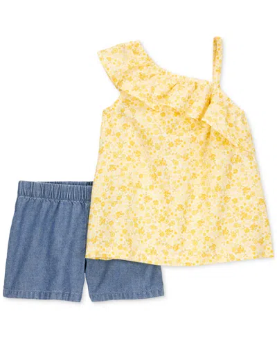 Carter's Babies' Toddler Girls Cotton Floral Top & Shorts, 2 Piece Set In Yellow