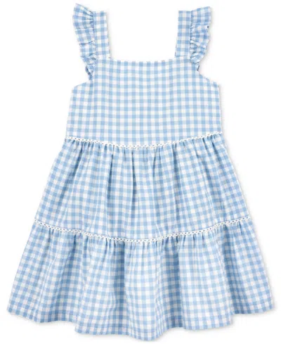 Carter's Babies' Toddler Girls Cotton Gingham Flutter-sleeve Dress In Med Blue