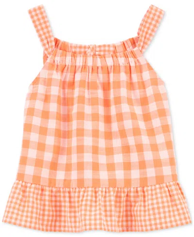 Carter's Babies' Toddler Girls Cotton Gingham Peplum Tank Top In Orange