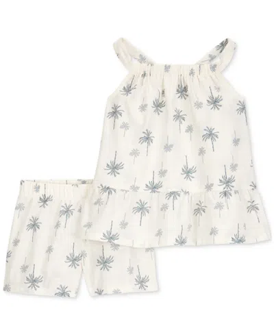 Carter's Babies' Toddler Girls Cotton Palm Tree Floral Top & Shorts, 2-piece Set In Ivory