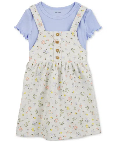 Carter's Babies' Toddler Girls Cotton Top & Floral-print Dress, 2-piece Set In Purple,gray
