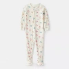 Carter's Toddler Girls Crew Neck Long Sleeve Footed Pajamas In White