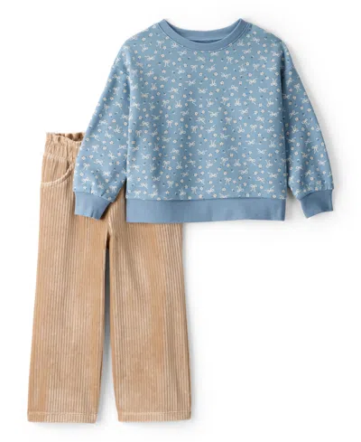 Carter's Babies' Toddler Girls Crewneck Top And Corduroy Wide Leg Pant, 2-piece Set In Multi