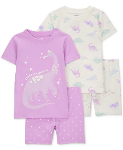 Carter's Babies' Toddler Girls Dinosaur Print Snug-fit Cotton 4-pc. Pajama Set In Purple