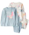 Carter's Toddler Girls Dinosaur-print Snug-fit Cotton Pajamas, 4 Piece Set In Blue