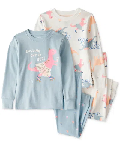 Carter's Babies' Toddler Girls Dinosaur-print Snug-fit Cotton Pajamas, 4 Piece Set In Blue