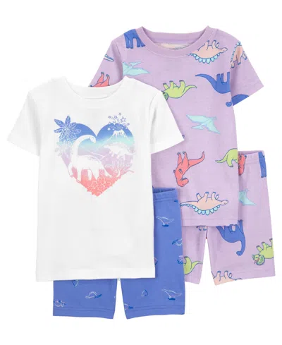 Carter's Babies' Toddler Girls Dinosaur Snug Fit Cotton Pajama, 4 Piece Set In Purple
