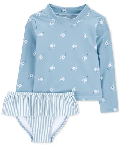 Carter's Babies' Toddler Girls Fish-print Rash Guard Swimsuit, 2 Piece Set In Assorted