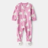 Carter's Baby Girls Fleece Round Neck Long Sleeve Footed Pajamas In Pink
