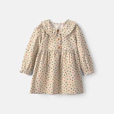 Carter's Babies' Toddler Girls Floral Corduroy Long Sleeve A-line Dress In Brown