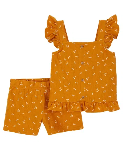 Carter's Babies' Toddler Girls Floral Crinkle Jersey Tank Top And Shorts, 2 Piece Set In Yellow