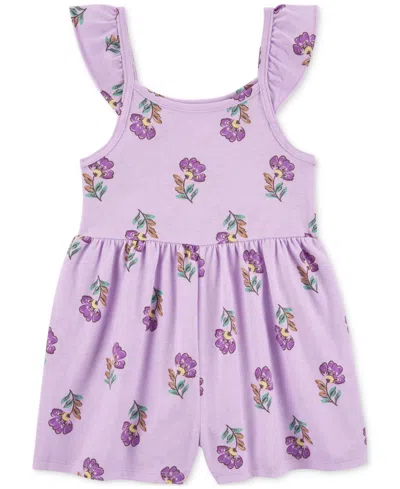 Carter's Babies' Toddler Girls Floral-print Cotton Romper In Purple