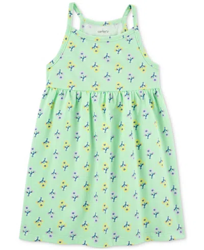 Carter's Babies' Toddler Girls Floral-print Cotton Tank Dress In Green