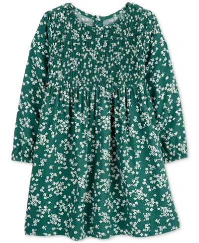 Carter's Babies' Toddler Girls Floral-print Long-sleeve Dress In Green