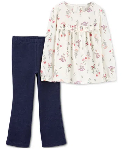 Carter's Babies' Toddler Girls Floral-print Long-sleeve Top & Pull-on Flare Pants, 2 Piece Set In Ivory Floral