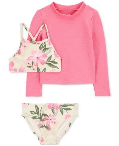 Carter's Babies' Toddler Girls Floral-print Rash Guard Swimsuit, 3 Piece Set In Assorted